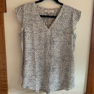 LOFT Black and White Polka Dot Ruffle sleeve Blouse